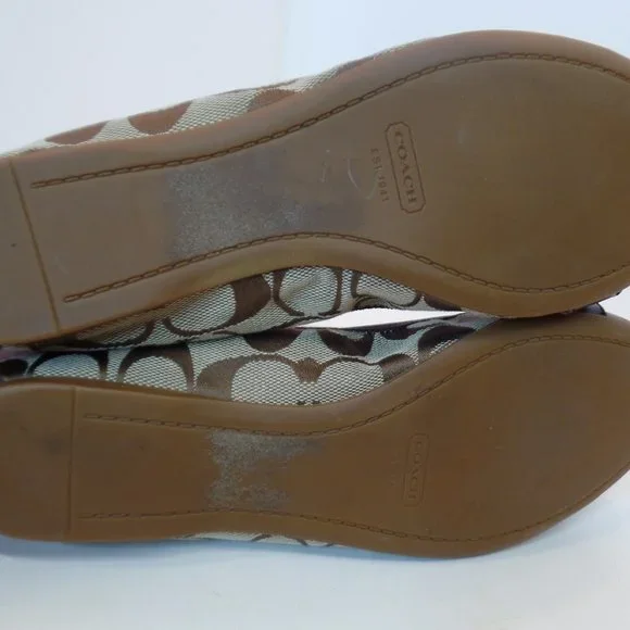 Coach Chelsey Signature Logo Fabric Brown Leather Flats Goldtone Hardware Sz 8 - Picture 8 of 15